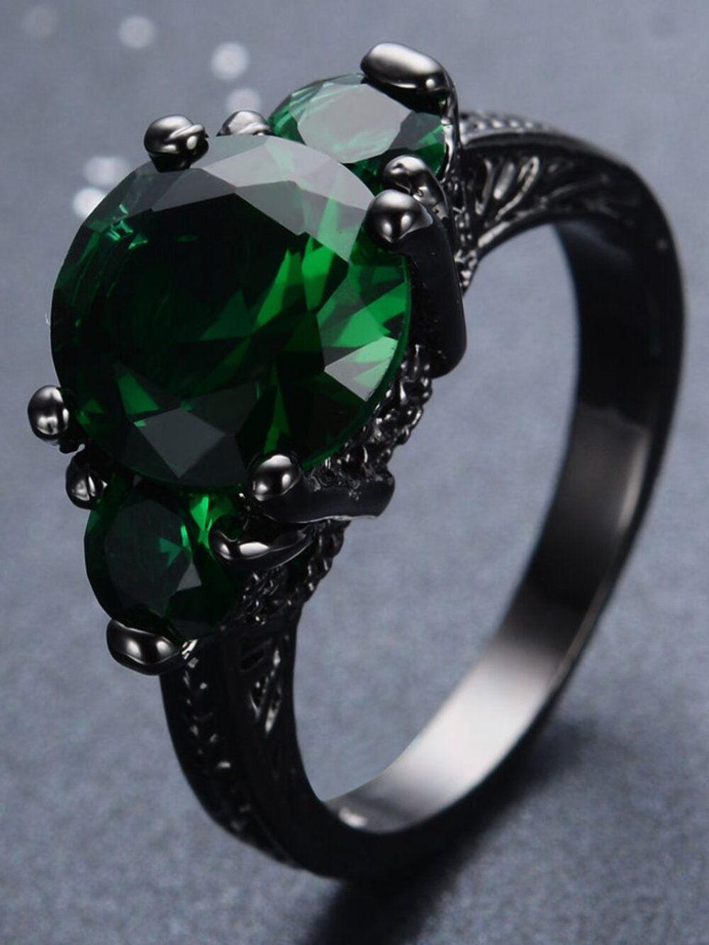 New - Green Quartz in Black Gold Filled Ring - Size 7
